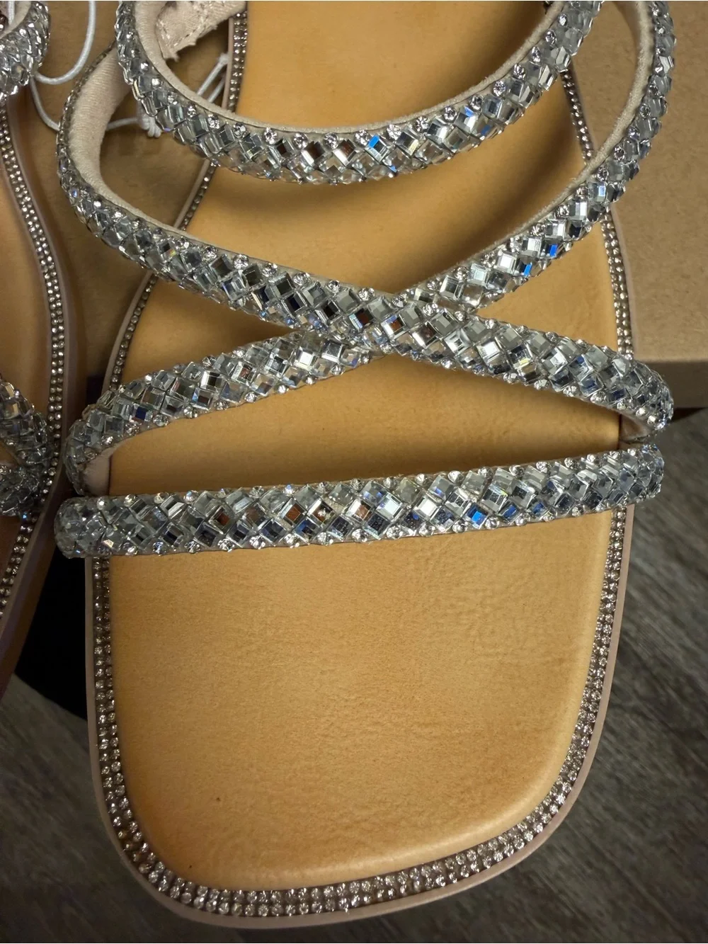 Steve Madden Silver Rhinestone Strappy Slide Sandal